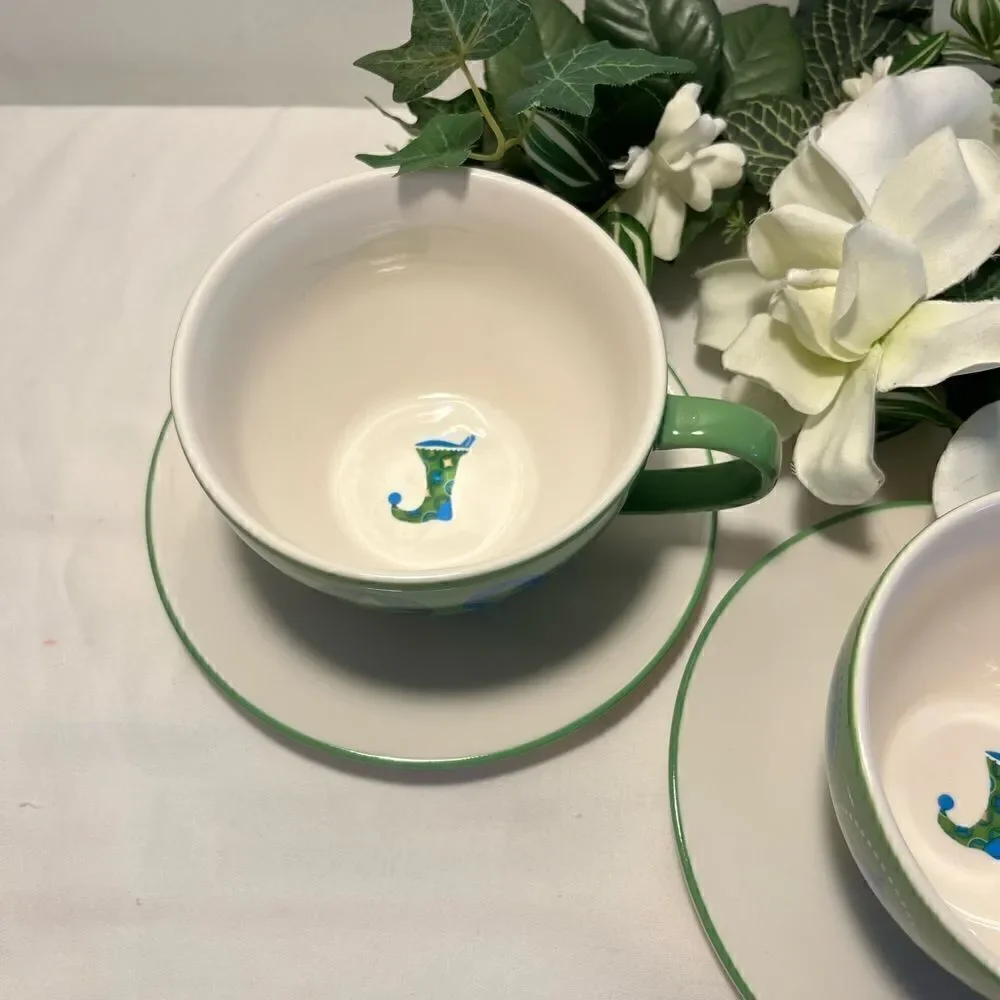 Set 2006 Holiday Starbucks Mugs w/Plates (Green)